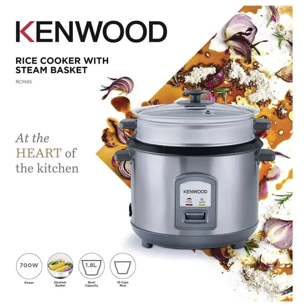 cuiseur-de-riz-compact-2-en-1--avec-revêtement-anti-adhesif---kenwood---rcm45.000ss---700w---1.8l---argent---3-mois