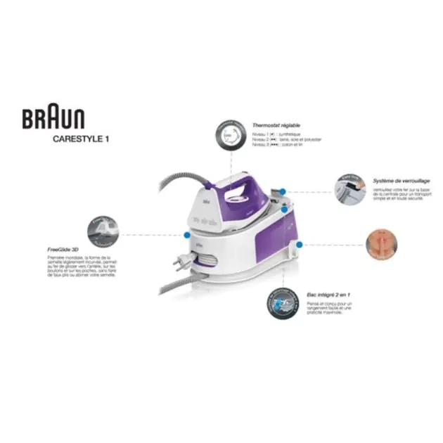 centrale-à-vapeur-carestyle-anticalc--braun---economique-(a+)---is-1014---2200-w---réservoir-d'eau-de-1.5-l---semelle-3d-incurvée---blanc-violet---3-mois