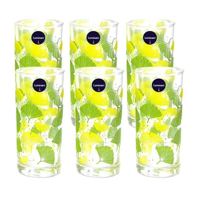 ensemble-de-verres-+-carafe-ultra-resistant-à-motif-fluerie-vert-(jus,-eau-et-cocktail)---luminarc-ammaris---7-pieces---27cl---1,6l