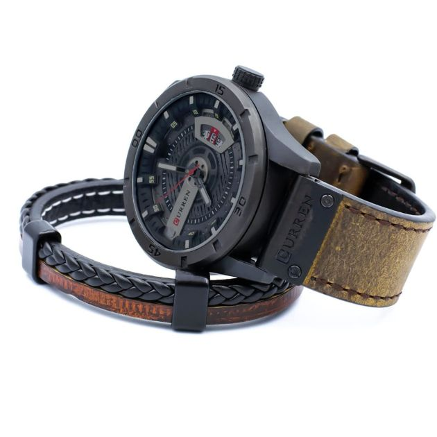 montres-–-ensemble-montre-homme-bracelet-cuir-et-bracelet-tendance-avec-fermoir-magnétique-+-coffret-cadeau