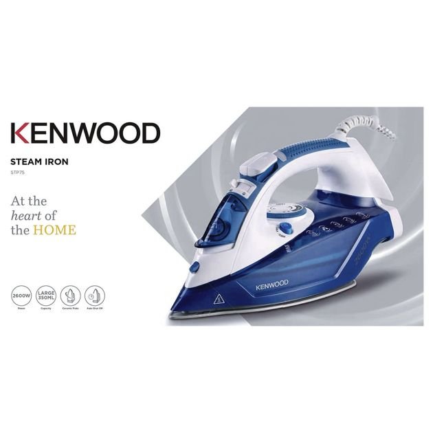 fer-a-repasser-à-vapeur-kenwood-stp75.000wb-avec-semelle-en-céramique---2600w---350ml---bleu/blanc---3-mois