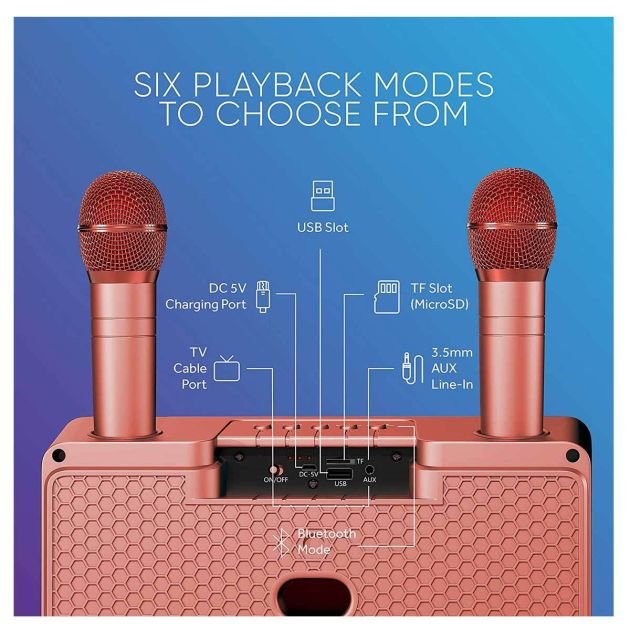 machine-de-karaoké-masingo-pour-adultes-et-enfants-avec-2-microphones-sans-fil---rose-vif