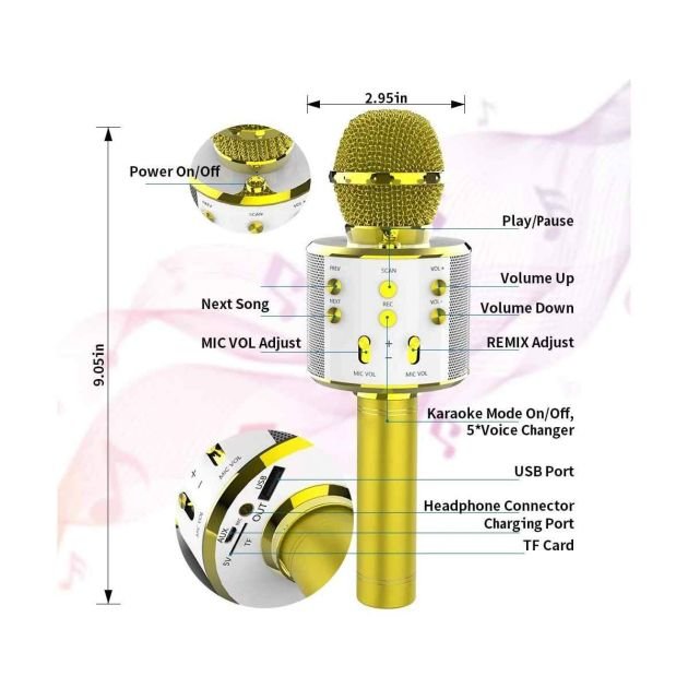 microphone-de-karaoké-sans-fil-bluetooth---micro-rechargeable---pour-enfants-et-adultes---or