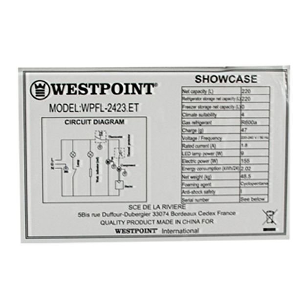 réfrigérateur-vitre-westpoint---une-porte---wpfl-2423-.et---220-litres---economique-en-énergie---bleu-/-noir---garantie-6-mois