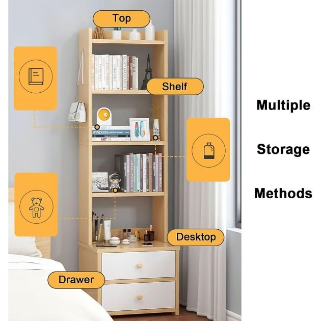 table-de-chevet-haute-moderne---avec-compartiment-de-rangement---blanc/marron