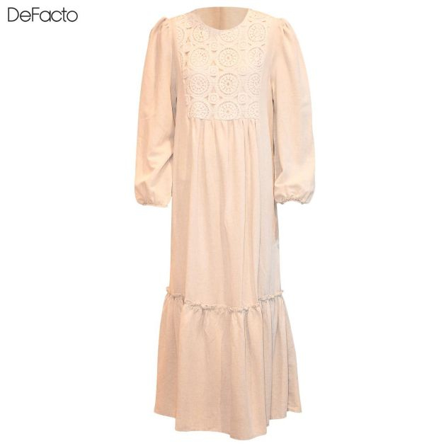 robe-longue-décontractée-ajustée-pour-femme---defacto---buste-dentelle---haut-qualité