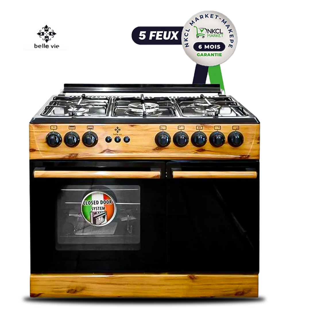 cuisinière-à-gaz-belle-vie---5-feux---port-bouteille-à-gaz---60-x-90-cm---bois/noir---garantie-de-6-mois