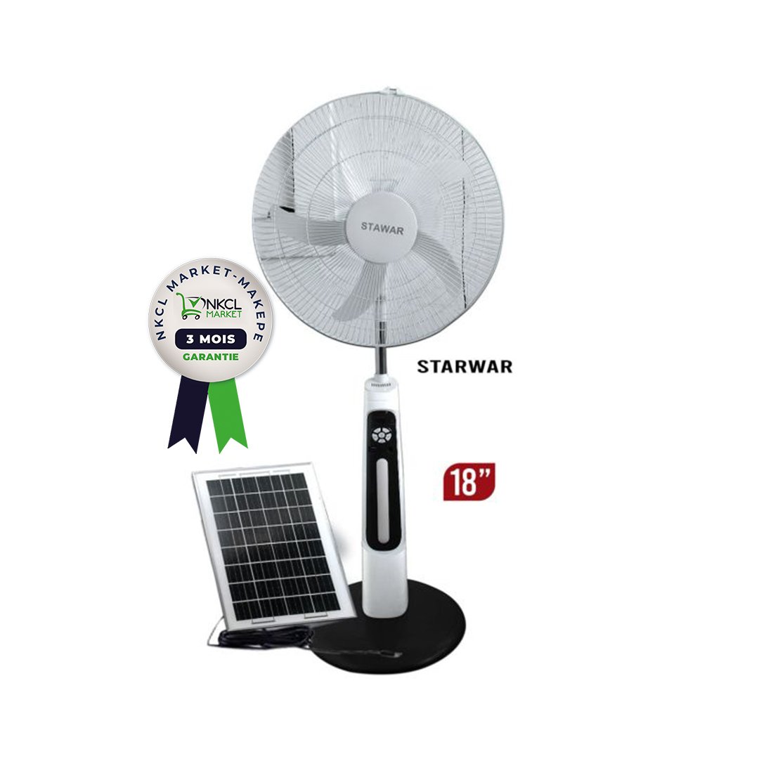 ventilateur-rechargeable-solaire-et-électrique---stand-fan---18-pouces---6-mois-de-garantie