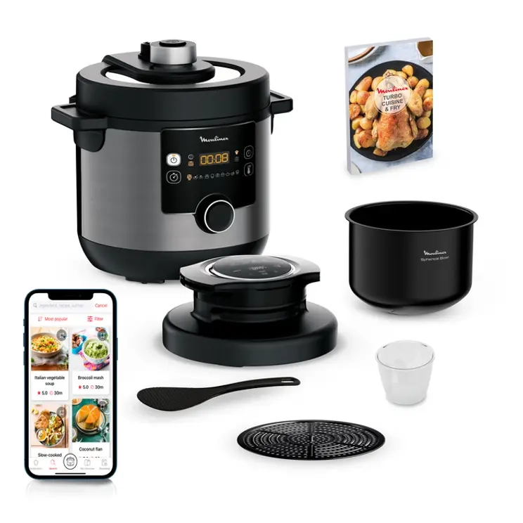multi-cuiseur-haute-pression-et-friteuse-sans-huile---turbo-cuisine---moulinex---ce778810---1450-watts---7,6-litres---noir---garantie-3-mois