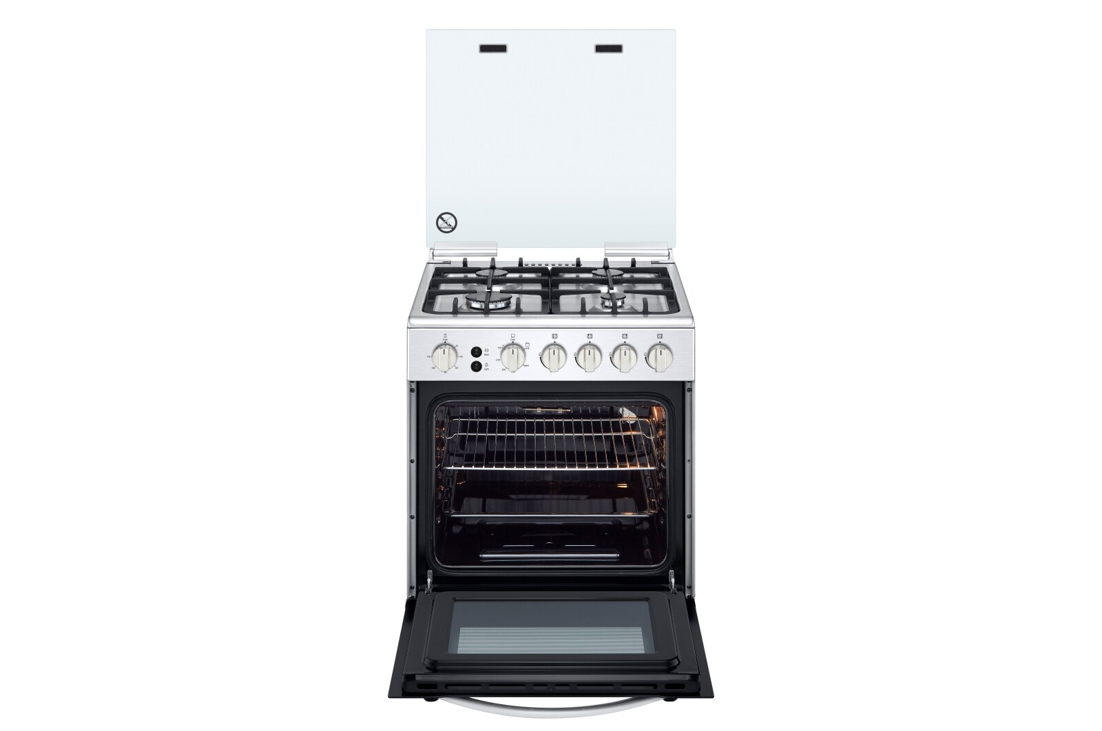 cuisinière-à-gaz-4-feux-60x60cm---fa-21-rma---sécurité-totale---système-de-chauffage-combiné---rôtissoire---gris---12-mois