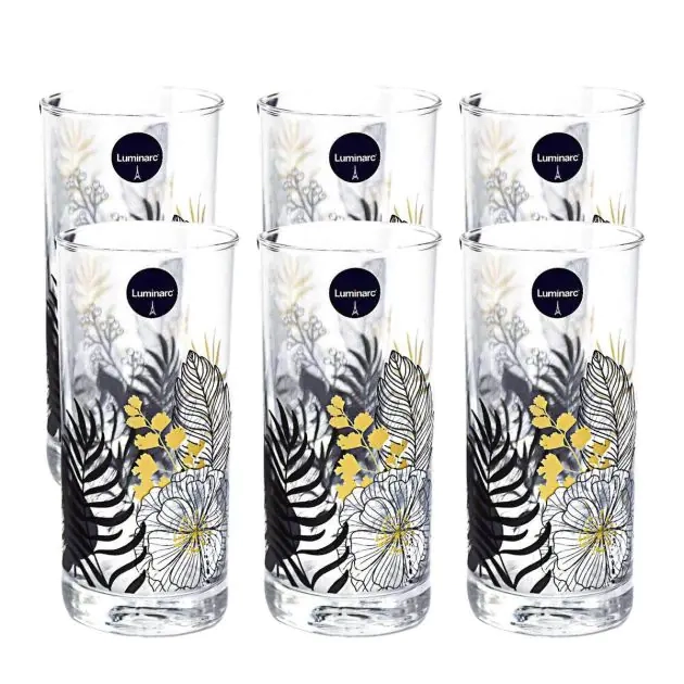 ensemble-de-6-verres-+-carafe-ultra-résistant-à-motif-fluerie-(jus,-eau-et-cocktail)---luminarc-palm-spring---7-pieces---27cl---1,6l