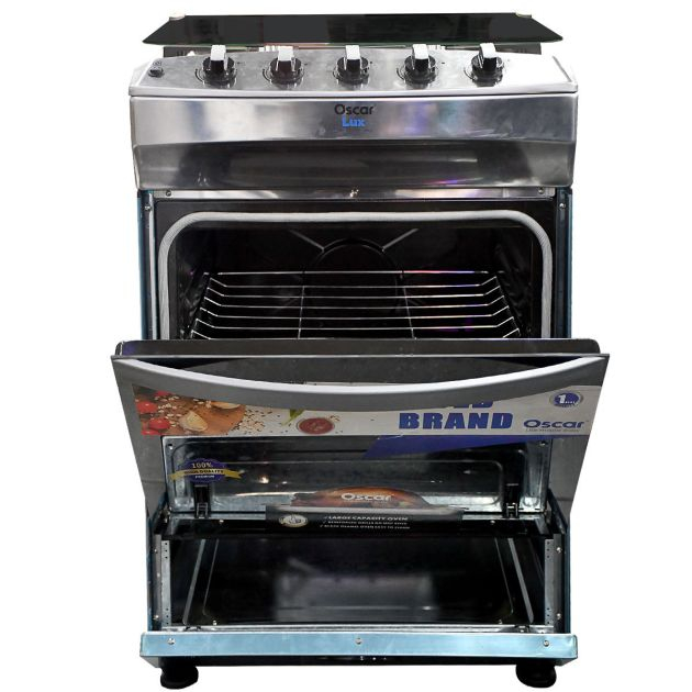 cuisinière-à-gaz-oscar---4-feux---50-x-50-cm---luxe-osc-60sdf---four-avec-grill-et-plateau-dégoûtage---argent---garantie-6-mois