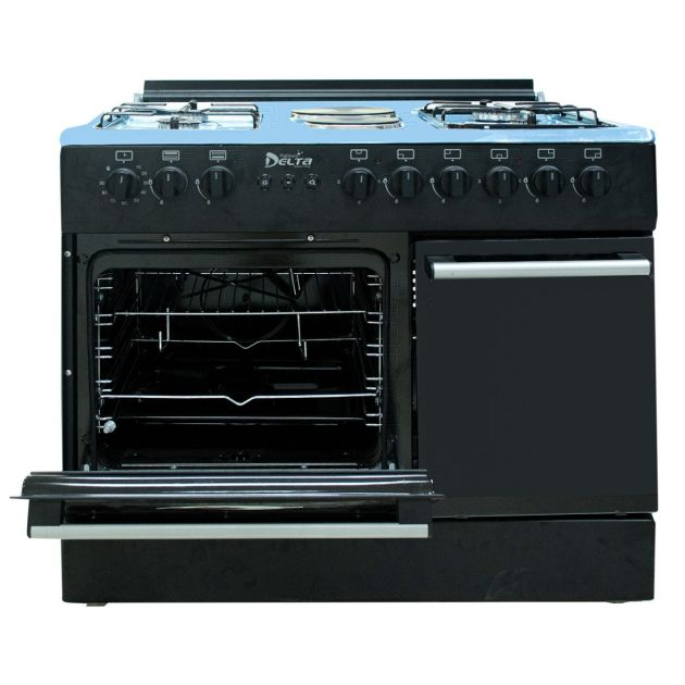 cuisinière-à-gaz---delta-shine-line--dso-609slixbl--4-feux-+-2-plaques-chauffantes---avec-allumage-électrique-et-automatique---60-x-90-cm---noir---garantie-6-mois
