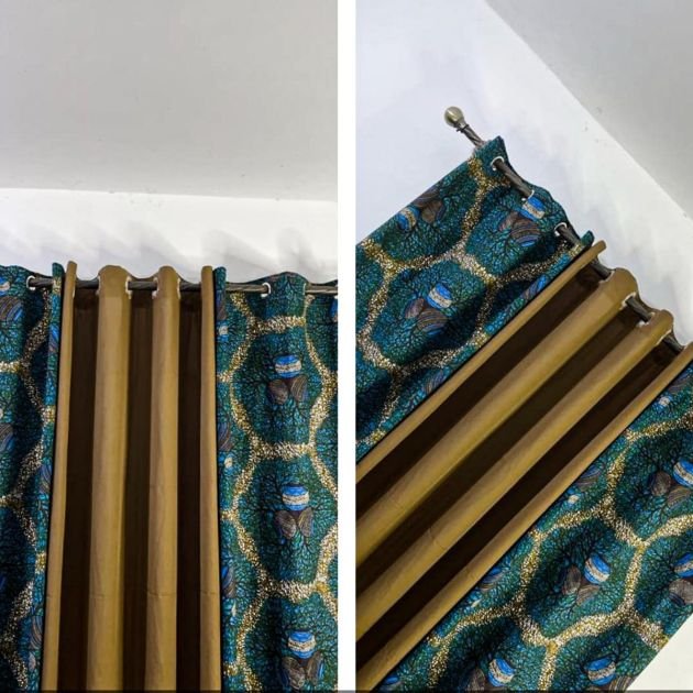 lot-de-2-rideaux-occultants-africains-épais-multicolores---voilage-transparent-marron