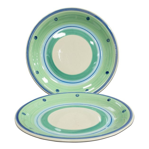 plats-/-assiettes---lot-de-6-pièces---10.5-assiette-peinte-à-la-main---vert/blanc/bleu