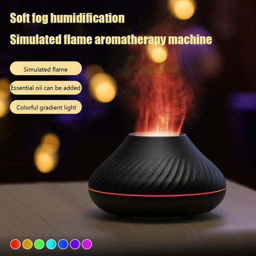humidificateur-d'air-portable-usb,-7-led-mini-machine-d'aromathérapie-à-flamme-colorée---noir