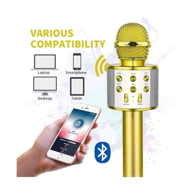 microphone-de-karaoké-sans-fil-bluetooth---micro-rechargeable---pour-enfants-et-adultes---or