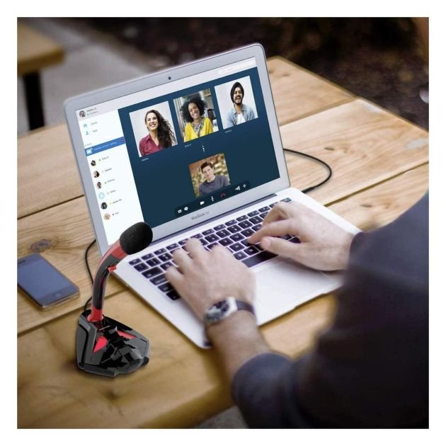 microphone-de-bureau-promate---support-de-microphone-numérique-professionnel-jack-3,5-mm-avec-cou-réglable-pour-tous-appareils---enregistrement-audio---rouge