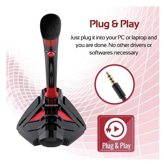 microphone-de-bureau-promate---support-de-microphone-numérique-professionnel-jack-3,5-mm-avec-cou-réglable-pour-tous-appareils---enregistrement-audio---rouge