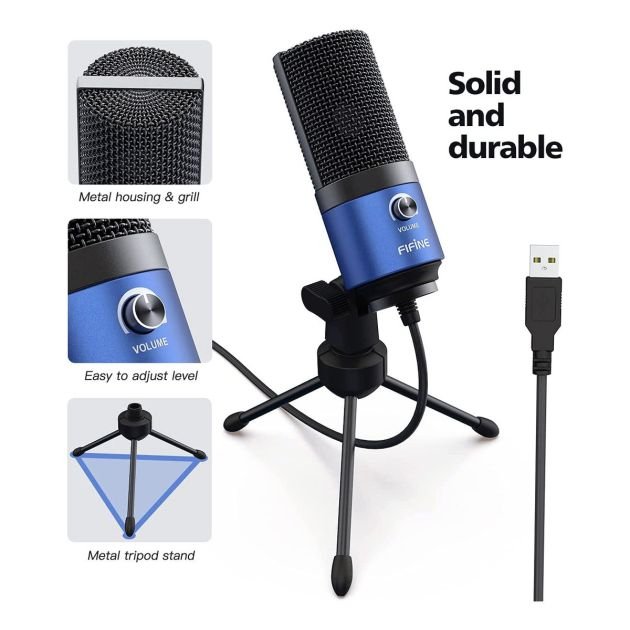 microphone-à-condensateur-en-métal--fifine-usb--k669b-pour-l'enregistrement-des-voix---bleu