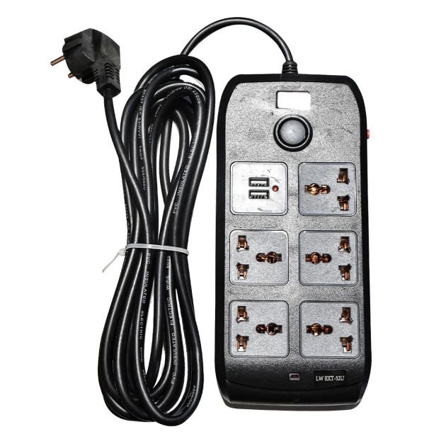 rallonge-light-waves---ext--52u---prise-d'extension---5-ports---2-ports-usb-2p-/-5-mètres---5-voies