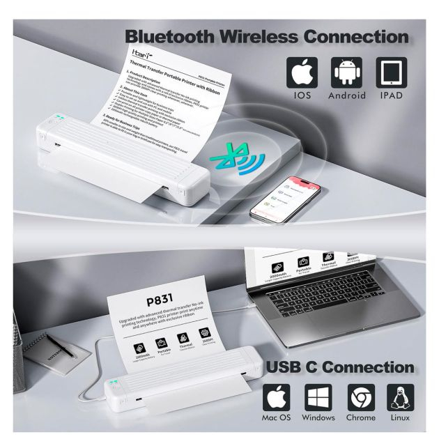 imprimante-portable-sans-fil---itari-p831---bluetooth---sans-encre-300-dpi---pour-papier-de-copie-a4---6-mois