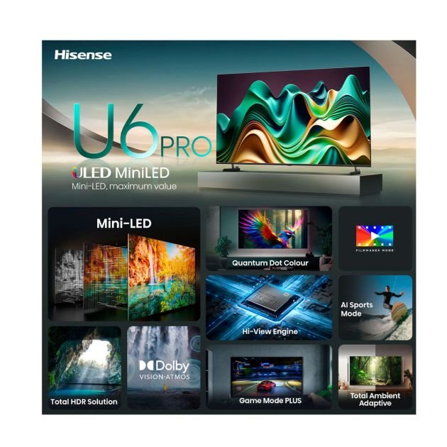tv-smart-hisense-65"---65u6n---pro-mini-led---4k---avec-miracast---garantie-6-mois