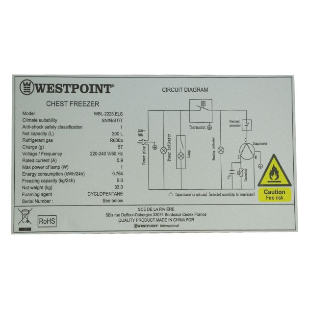 congélateur-coffre-westpoint---200-litres---wbl-2223els---faible-bruit---standard-gris-foncé---garantie-6-mois