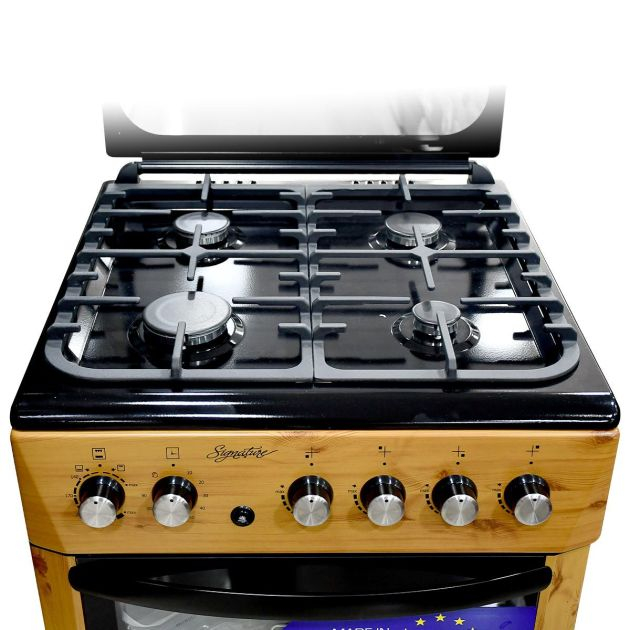 cuisinière-à-gaz-signature---sg-cui-6601g-ixwd-arc---4-feux---60-x-60---inox---noir-/-bois---garantie-06-mois
