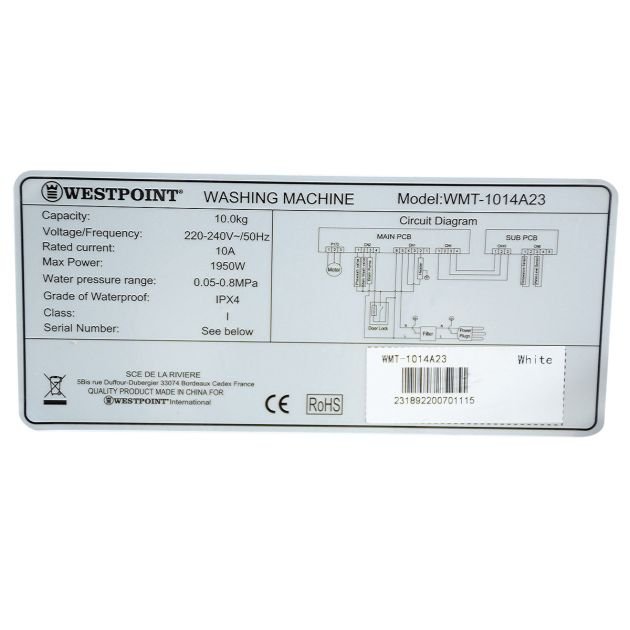 machine-à-laver-automatique---westpoint---10-kg---inverter---wmt-1014a23---1950w---blanc---garantie-06-mois