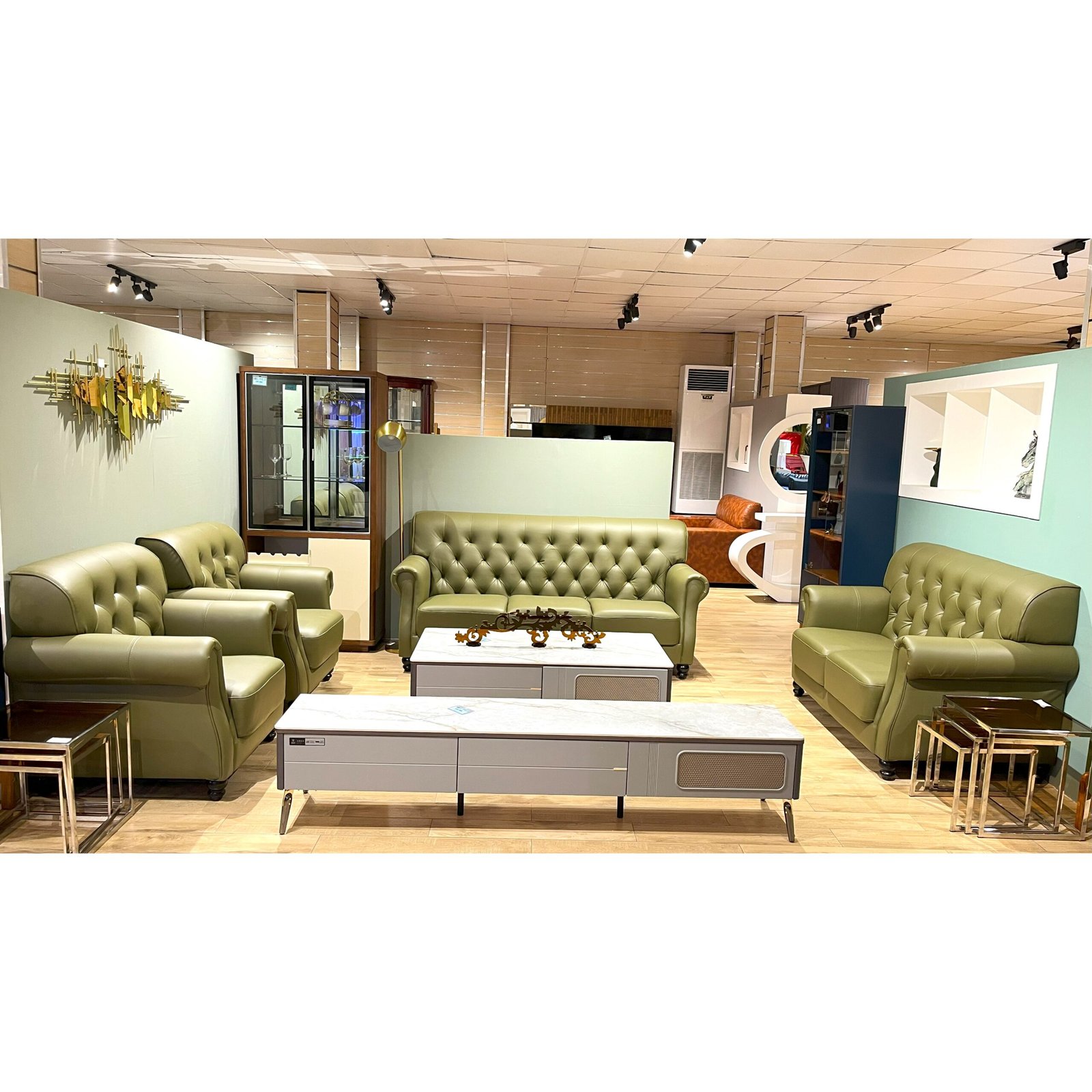 salon-en-simili-cuir-vert-olive-7-places-r-salvador