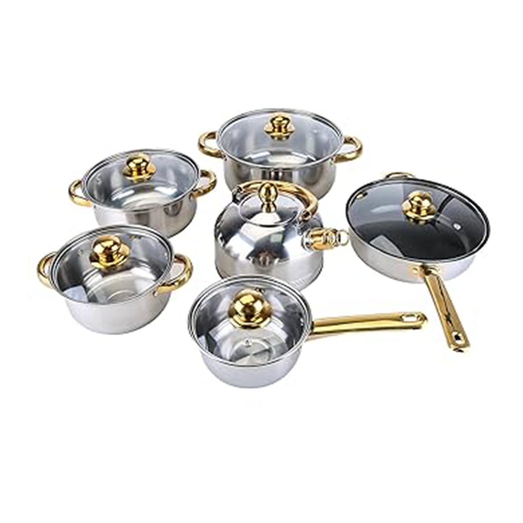 batterie-de-cuisine-en-inox-avec-poignées-dorées-–12-pièces