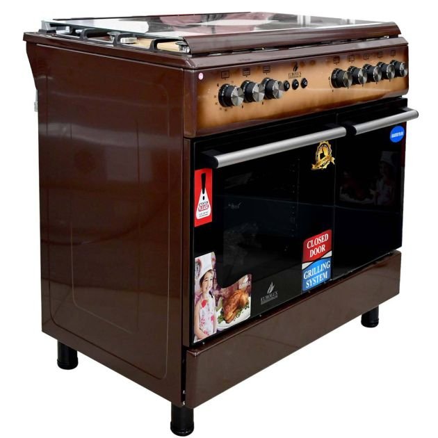 cuisinière-à-gaz-5-feux-automatique---erolux---trendy-maron---60-x-90---four-et-porte-bouteille-à-gaz---bois---garantie-06-mois