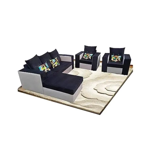 salon-en-velours-avec-canapé-d'angle---5-places---noir-+-horloge-mural-offert