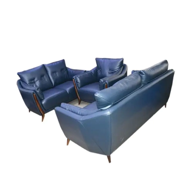 salon-en-cuir-tessay---5-places---avec-table---bleu-nuit-+-horloge-mural-offert
