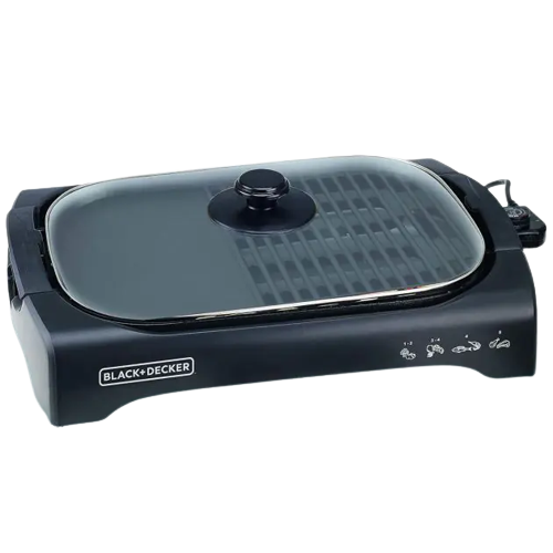 grill-barbecue-electrique-anti-adhésive-avec-couvercle---black&-decker---lgm70-b5---2200-watts---noir---garantie-03-mois