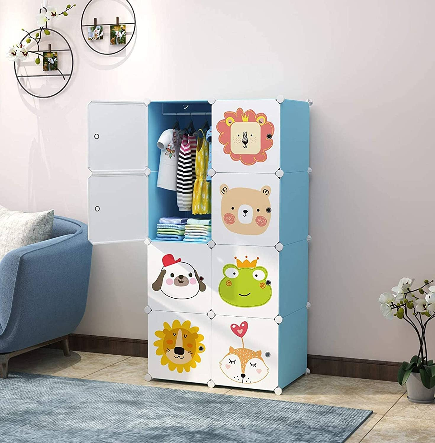 penderie-dÉmontable-(armoire-chambre-meuble-rangement)---blanc---bleu.