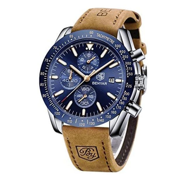 montre-bracelet-élégante-pour-hommes---en-cuir-véritable---montre-d'affaires-chronographe-analogique
