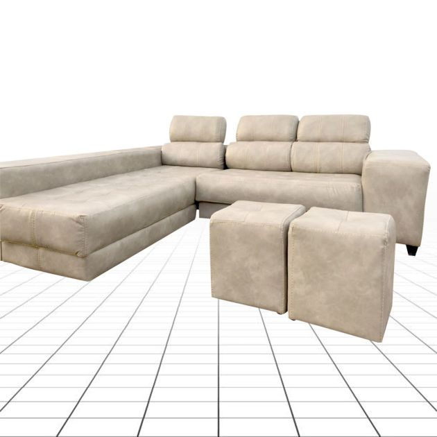 canapé-d'angle-5-places-+-2-poufs---mousse-ph7---cuir-synthétique---blanc-cassé