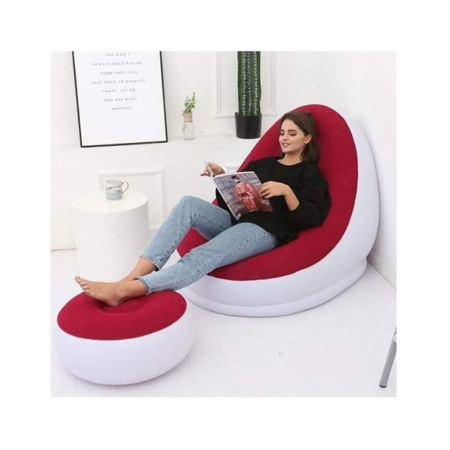 fauteuil-gonflable-avec-repose---pieds---plastique---2-pièces---rouge-et-blanc