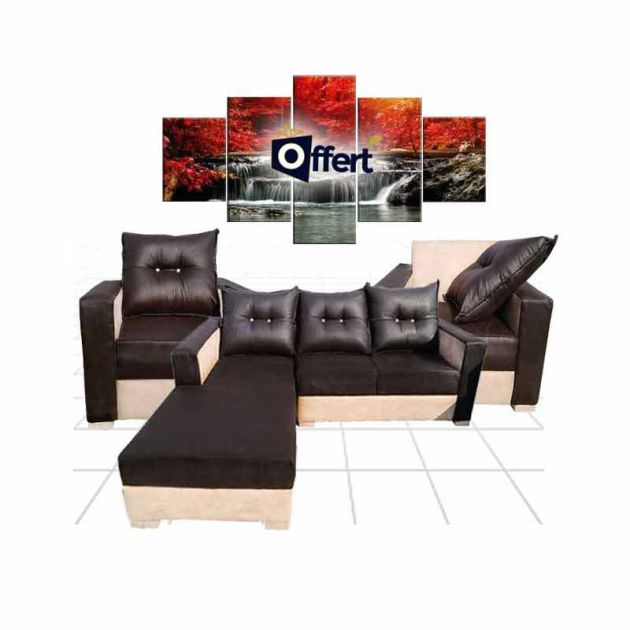 salon-d’angle-complet-en-cuir/velours---6-places---marron-café