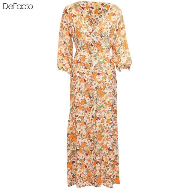 robe-fleurie-imprimée-à-manches-3/4-pour-femme---defacto