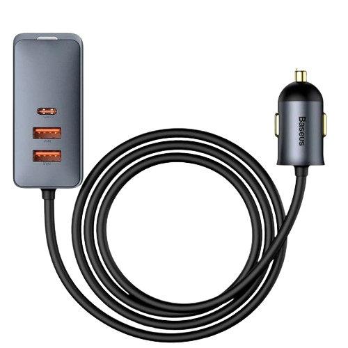 chargeur-de-voiture-multiport-à-charge-rapide---baseus-120-w-avec-extension-de-prise-de-voiture---4-ports-avec-2-usb-qc-3.0---2-ports-usb-c