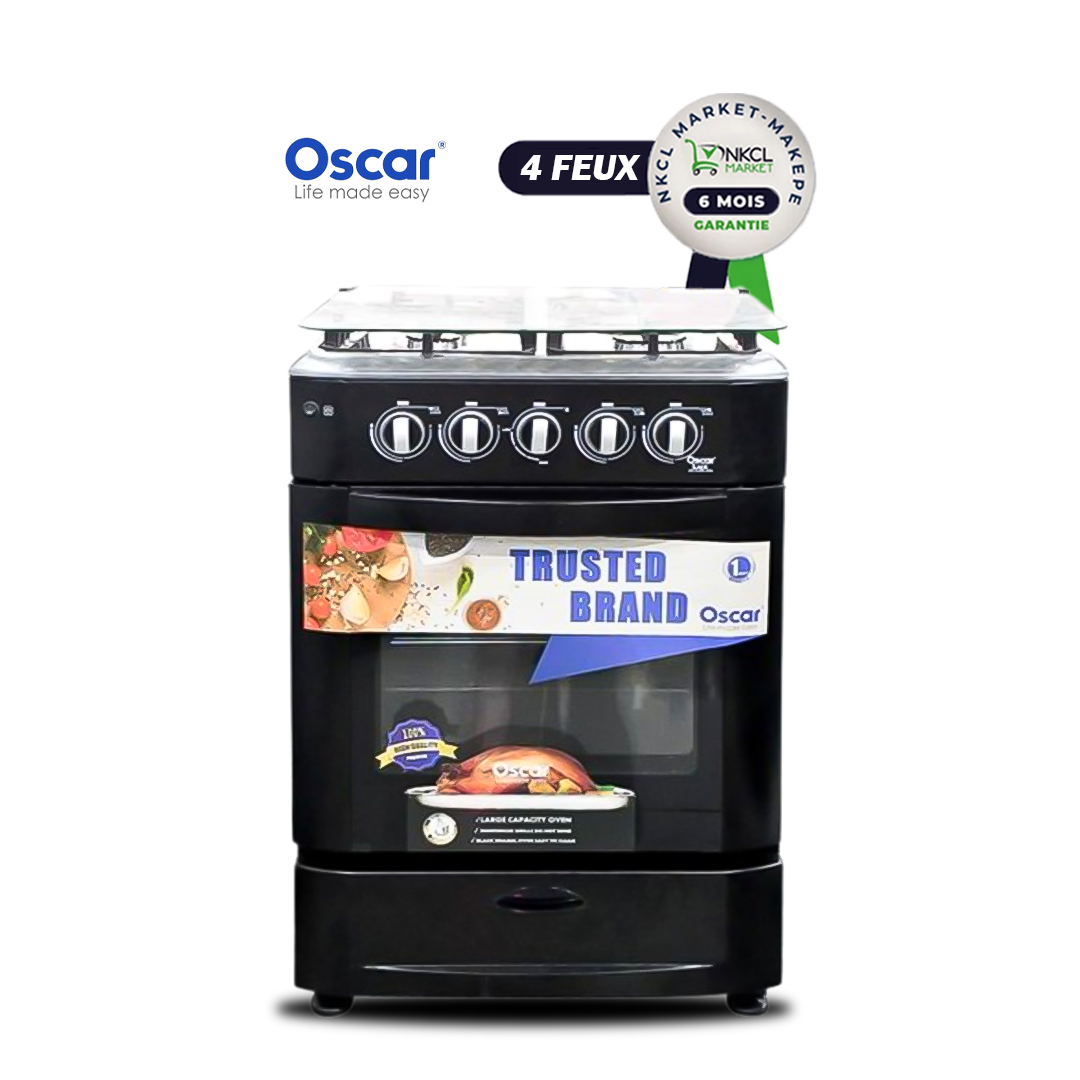 cuisinière-oscar-4-feux---luxe-osc-60bdf---50-x-60-cm---four-avec-grill-et-plateau-dégoûtage---compartiment-pour-réchauffer-les-aliments---noir---garantie-6-mois