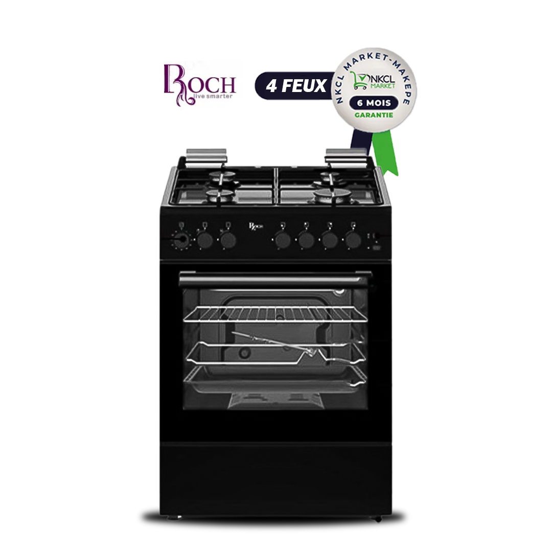 cuisinière-à-gaz---4-feux---roch--60-x-60cm-full-option-(rcg-60g4-g)-noir---garantie-06-mois