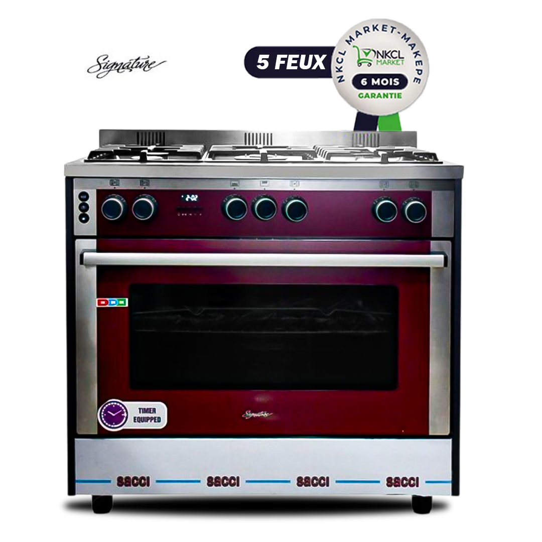 cuisinière-signature-semi-professionnel---5-foyers-60*90---grand-four---inox---rouge---garantie-6-mois