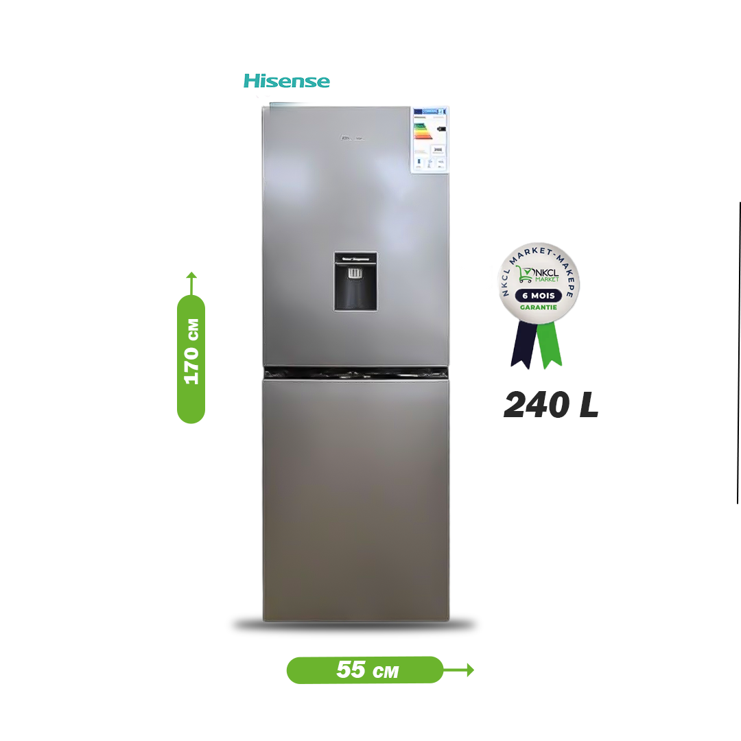 réfrigérateur-combine---hisense---rd34dc4sb---avec-distributeur-d'eau---240l---argent---6-mois