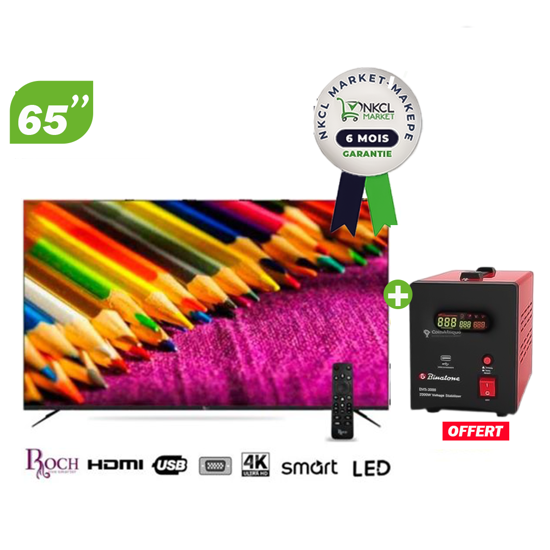tv-smart-roch---65-pouces---4k-uhd---rh-le65da-b-+-regulateur-de-tension-binatone-1000-va---06-mois-de-garantie