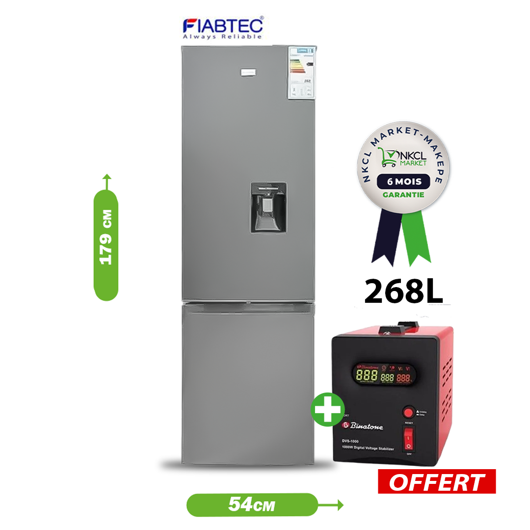 pack-réfrigérateur-combiné-fiabtec-268-litres--avec-distributeur-d'eau-+-un-régulateur-de-tension-offert-06-mois-de-garantie