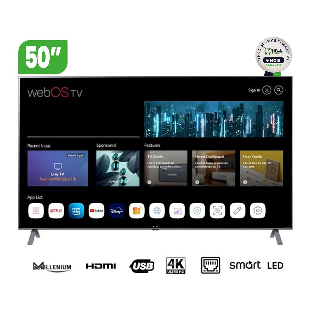 tv-smart-android-50"---millenium---50as8000---4k-uhd---avec-ports-hdmi,-usb-et-vjr---dolby---garantie-6-mois